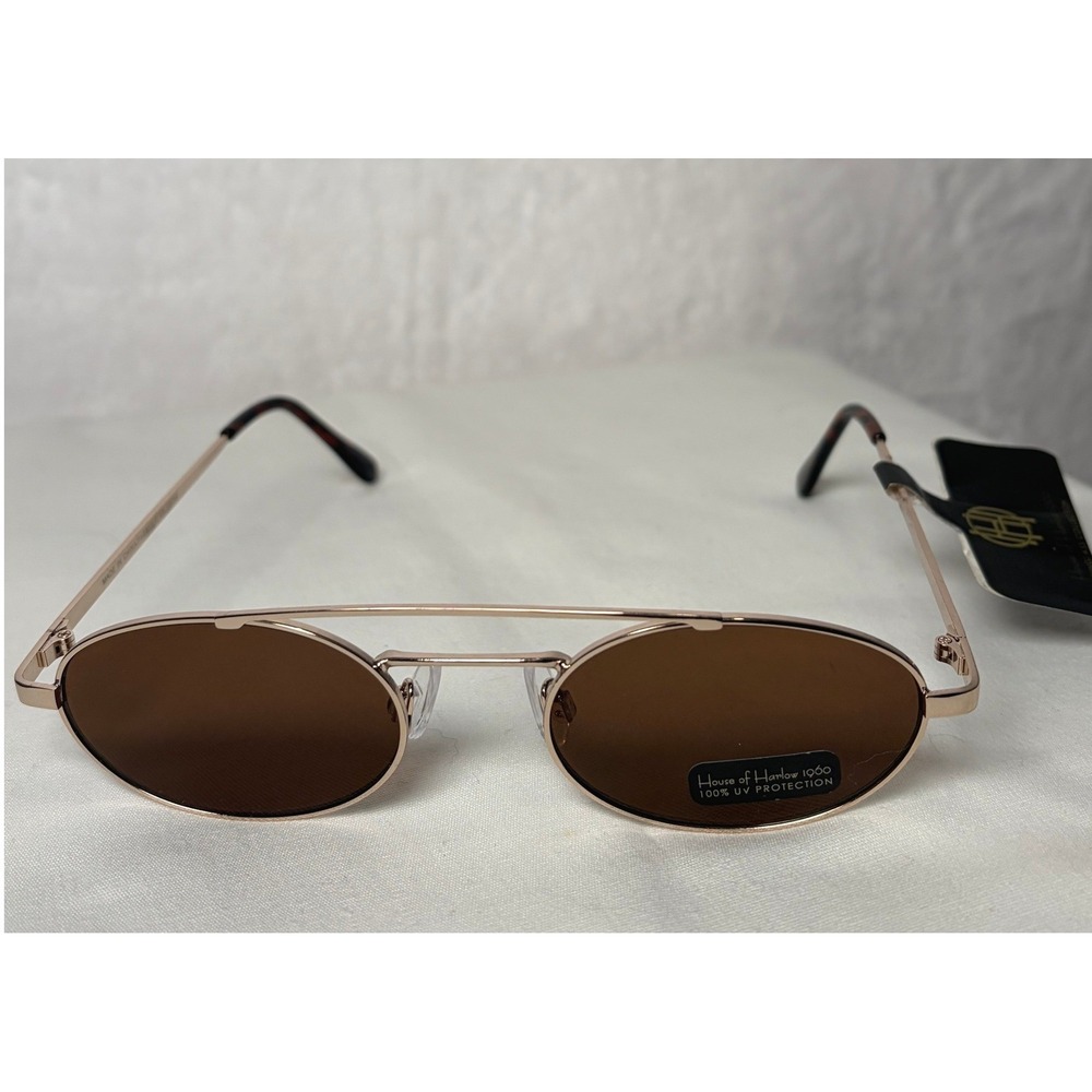 House of Harlow 1960 Gold Tone Oval Sunglasses Brown Lens UV Protection NEW